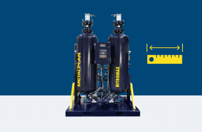 Pressão, vazão e pureza: como dimensionar corretamente um gerador de Nitrogênio 1 gerador de nitrogênio Compressor industrial de alta pressão com válvulas de segurança em operação em linha de produção pneumática.